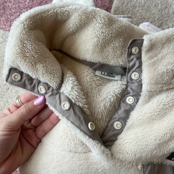 L.L. Bean Cream and Gray Teddy Jacket with Stand-Up Collar - Picture 3 of 5